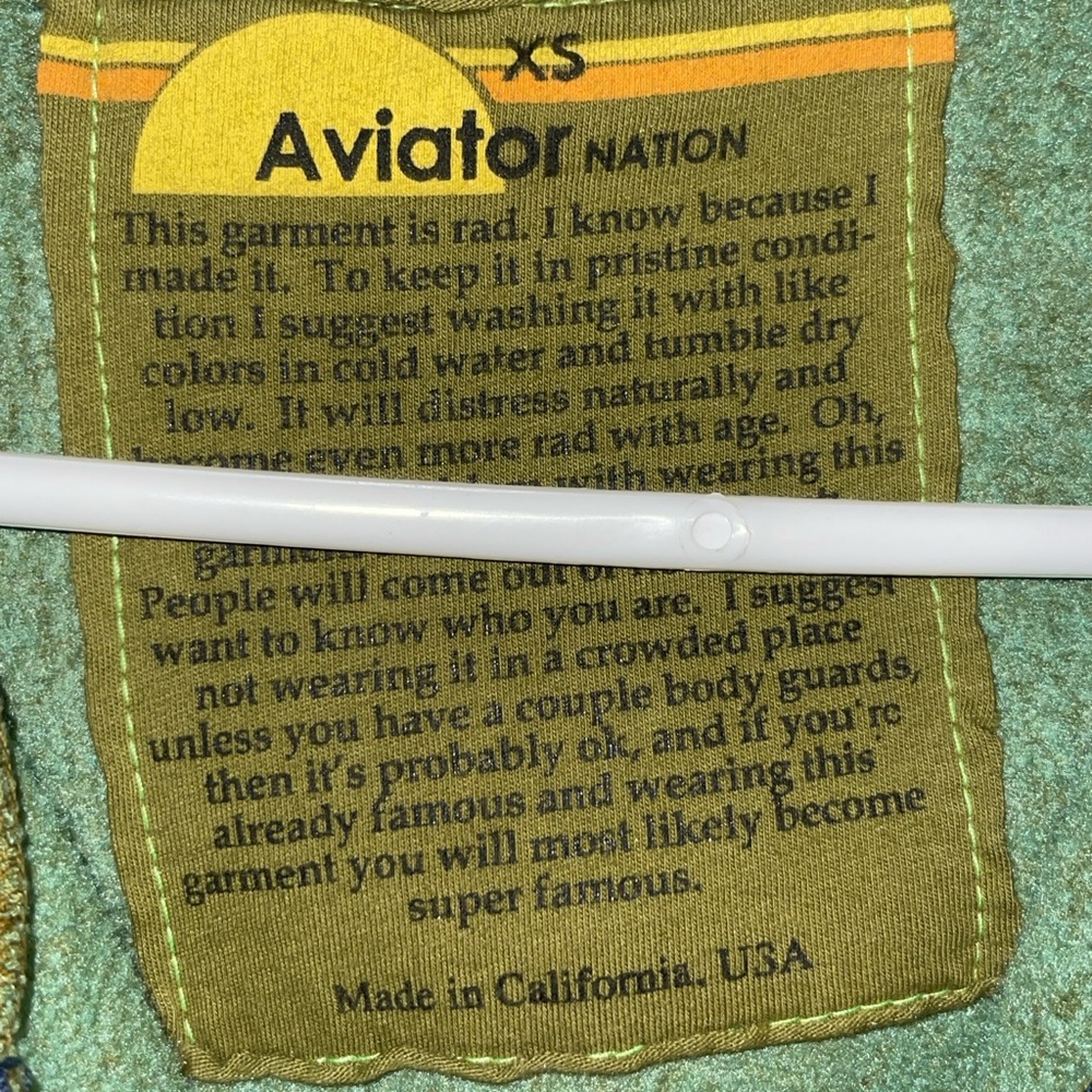 Aviator Nation Army green lightning full zip hoodie EUC very soft. Size XS - Picture 2 of 3